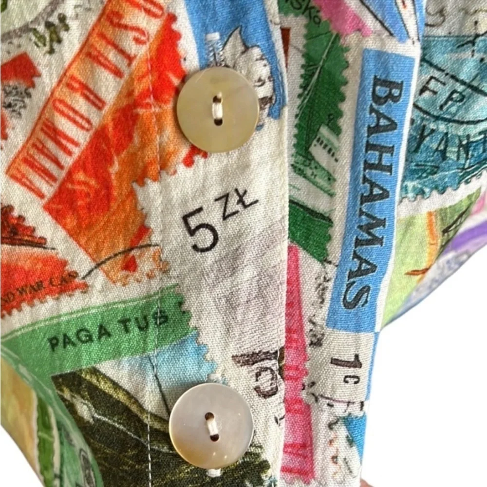 Like New John Mark Travel Postage Ruched Sleeve
Wired Collar Top Size Large - Picture 4 of 8